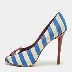 Pre Owned Roger Vivier Grey/Navy Blue Canvas Vivier Trompette Pumps Size 40