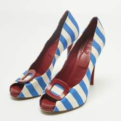 Pre Owned Roger Vivier Grey/Navy Blue Canvas Vivier Trompette Pumps Size 40