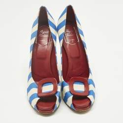 Pre Owned Roger Vivier Grey/Navy Blue Canvas Vivier Trompette Pumps Size 40