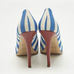 Pre Owned Roger Vivier Grey/Navy Blue Canvas Vivier Trompette Pumps Size 40