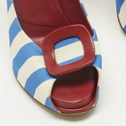 Pre Owned Roger Vivier Grey/Navy Blue Canvas Vivier Trompette Pumps Size 40