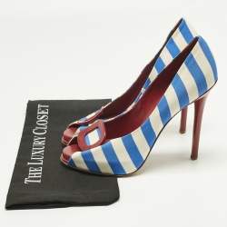 Pre Owned Roger Vivier Grey/Navy Blue Canvas Vivier Trompette Pumps Size 40