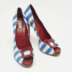 Pre Owned Roger Vivier Grey/Navy Blue Canvas Vivier Trompette Pumps Size 40