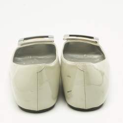 Pre Owned Roger Vivier Pastel Green/Yellow Patent Leather Square Cap Toe Ballet Flats Size 38.5