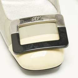 Pre Owned Roger Vivier Pastel Green/Yellow Patent Leather Square Cap Toe Ballet Flats Size 38.5