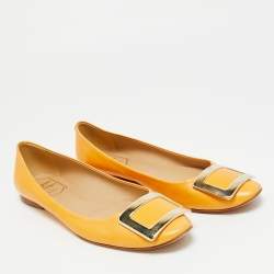 Pre Owned Roger Vivier Yellow Leather Trompette Ballet Flats Size 38.5