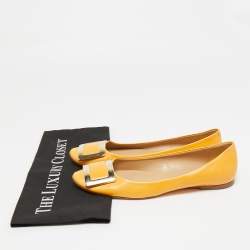 Pre Owned Roger Vivier Yellow Leather Trompette Ballet Flats Size 38.5