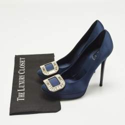 مملوكة مسبقًا Roger Vivier Limelight Buckle Size 39.5 Navy Blue Satin Pumps