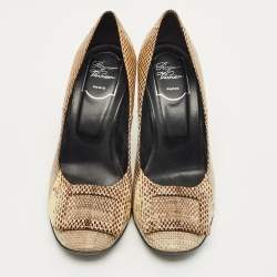 Pre Owned Roger Vivier Size 38 Beige/Brown Snakeskin Leather Pumps