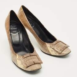 Pre Owned Roger Vivier Size 38 Beige/Brown Snakeskin Leather Pumps