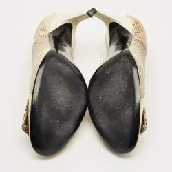 Pre Owned Roger Vivier Size 38 Beige/Brown Snakeskin Leather Pumps