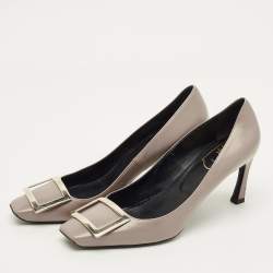 Pre Owned Roger Vivier Belle Vivier Trompette Size 38.5 Grey Leather Pumps