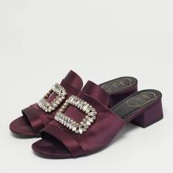 Pre Owned Roger Vivier Size 39 Purple Satin Crystal Embellished Slide Sandals
