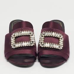 Pre Owned Roger Vivier Size 39 Purple Satin Crystal Embellished Slide Sandals