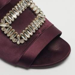 Pre Owned Roger Vivier Size 39 Purple Satin Crystal Embellished Slide Sandals