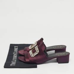 Pre Owned Roger Vivier Size 39 Purple Satin Crystal Embellished Slide Sandals