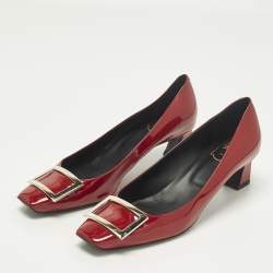 مملوكة مسبقًا Roger Vivier Belle Vivier Size 41.5 Red Patent Leather Block Heel Pumps