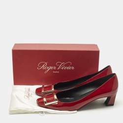 مملوكة مسبقًا Roger Vivier Belle Vivier Size 41.5 Red Patent Leather Block Heel Pumps