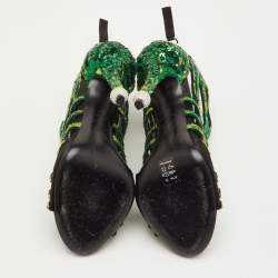 مملوكة مسبقًا Roger Vivier Paillettes Size 37 Green/Black Sequins Open Toe Ankle Booties
