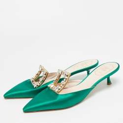 Pre Owned حذاء مولز روجر فيفييه آر في بروش أخضر ساتان مرصع بالكريستال مقاس 40