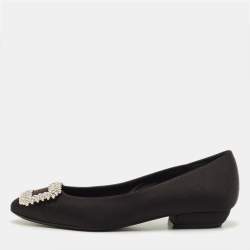 Pre Owned Roger Vivier Belle Vivier Size 35 Black Satin Crystal Embellished Ballet Flats