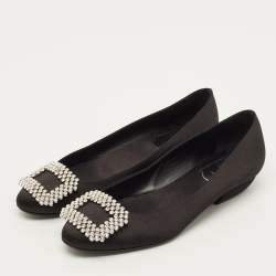 Pre Owned حذاء باليرينا مرصّع كريستال ساتان أسود روجر فيفييه بيل فيفيير مقاس 35