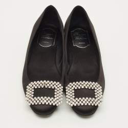 Pre Owned حذاء باليرينا مرصّع كريستال ساتان أسود روجر فيفييه بيل فيفيير مقاس 35