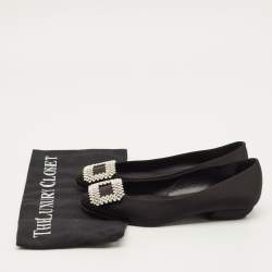 Pre Owned حذاء باليرينا مرصّع كريستال ساتان أسود روجر فيفييه بيل فيفيير مقاس 35