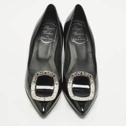 مملوكة مسبقًا حذاء كعب عالي روجر فيفييه جلد لامع أسود مقاس 35