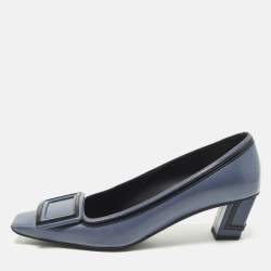 مملوكة مسبقًا Roger Vivier Belle Size 35 Blue Patent and Leather Block Heel Pumps