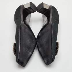 Pre Owned حذاء كعب عالي روجر فيفييه مزين بحلية كريستالية قماش أخضر داكن/أسود مقاس 40.5