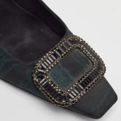 Pre Owned حذاء كعب عالي روجر فيفييه مزين بحلية كريستالية قماش أخضر داكن/أسود مقاس 40.5