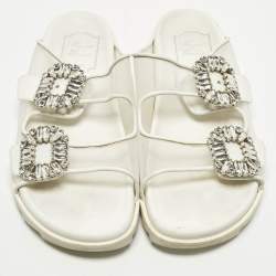 Pre Owned Roger Vivier Slidy Viv Size 39 White Leather and Mesh Flat Slide