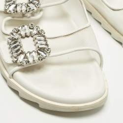 Pre Owned Roger Vivier Slidy Viv Size 39 White Leather and Mesh Flat Slide