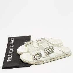 Pre Owned Roger Vivier Slidy Viv Size 39 White Leather and Mesh Flat Slide