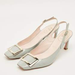 Pre Owned Roger Vivier Trompette Size 41 Grey Patent Leather Slingback Pumps