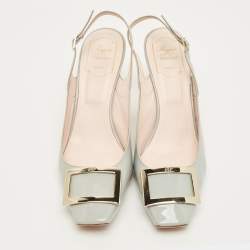 Pre Owned Roger Vivier Trompette Size 41 Grey Patent Leather Slingback Pumps