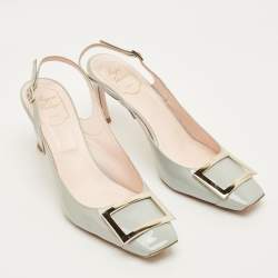 Pre Owned Roger Vivier Trompette Size 41 Grey Patent Leather Slingback Pumps