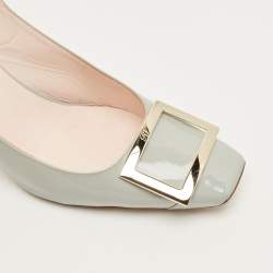 Pre Owned Roger Vivier Trompette Size 41 Grey Patent Leather Slingback Pumps