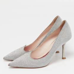 Pre Owned Roger Vivier I love Vivier Size 38 Silver Glitter Pumps