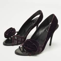 مملوكة مسبقًا Roger Vivier Size 38.5 Purple Velvet Bow Open Toe Pumps