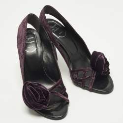 مملوكة مسبقًا Roger Vivier Size 38.5 Purple Velvet Bow Open Toe Pumps