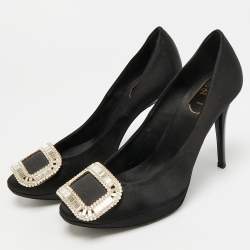 Pre Owned حذاء كعب عالي روجر فيفييه لايملايت ساتان أسود مزخرف بالكريستال نعل سميك مقاس 37