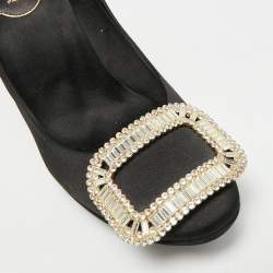 Pre Owned حذاء كعب عالي روجر فيفييه لايملايت ساتان أسود مزخرف بالكريستال نعل سميك مقاس 37