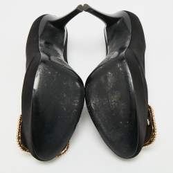 Pre Owned حذاء كعب عالي روجر فيفييه لايملايت ساتان أسود مزخرف بالكريستال نعل سميك مقاس 37