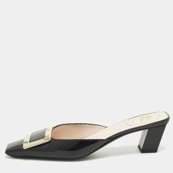 Pre Owned حذاء سلايد روجر فيفييه جلد لامع أسود بيلي فيفييه مقاس 39