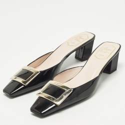 Pre Owned حذاء سلايد روجر فيفييه جلد لامع أسود بيلي فيفييه مقاس 39