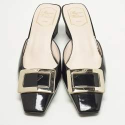 Pre Owned حذاء سلايد روجر فيفييه جلد لامع أسود بيلي فيفييه مقاس 39