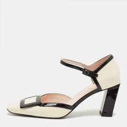 Pre Owned Roger Vivier Belle Vivier Size 39 White/Black Patent Leather Ankle Strap Pumps