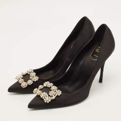 مملوكة مسبقًا حذاء كعب عالي روجر فيفييه ساتان أسود مزخرف بمقاس 41